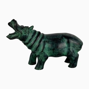 Patinierte Nilpferd Skulptur, 1980er, Bronze