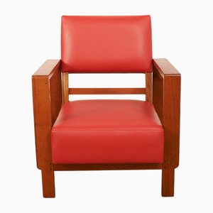 Fauteuil avec Structure en Bois & Cuir Artificiel Rouge, Le Cap