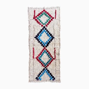 Vintage Beni Ouarain Rug in andwoven Moroccan Wool Runner with Colorful Diamond Pattern, 1990s