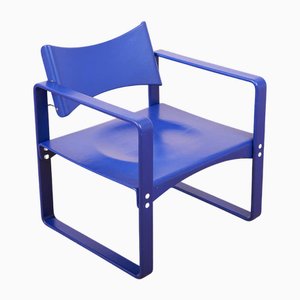 Blue Armchair Model 271f in Curved Plywood Slats & Seat and Back Molded Plywood by Verner Panton for Thonet, 1965