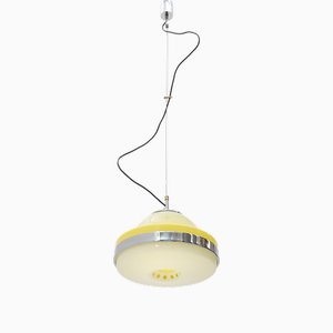 Yellow and White Acrylic Glass Chandelier, 1950s