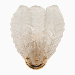 Lámparas de pared grandes con 3 hojas de cristal de Murano y estructura dorada, Italia, años 80