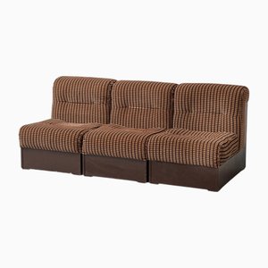 Modulares 3-Sitzer Sofa aus Braunem Samt & Holz, 1970er, 3er Set