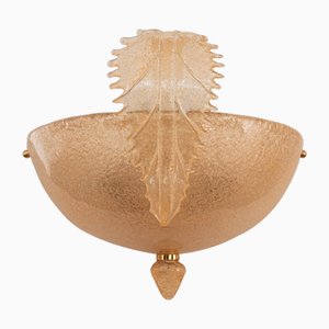 Handmade Murano Glass Wall Sconce in Amber Gold Glass, Artistic Glass Leaf with Grit, 1980s