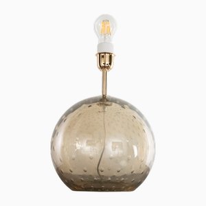 Murano Glass Spherical Lamp Base Table Lamp in Straw Color, Italy, 1980s