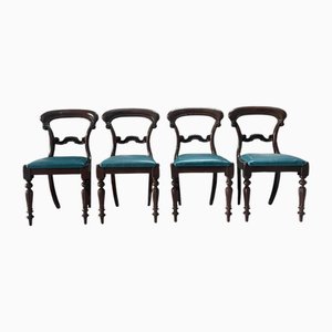 Vintage Chairs in Leather and Mahogany Walnut Wood, 1980s, Set of 4