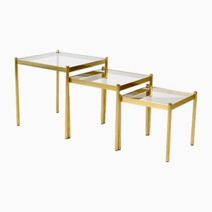 Mid-Century Modern Brass Nesting Tables with Glass Tops, 1970s, Set of 3