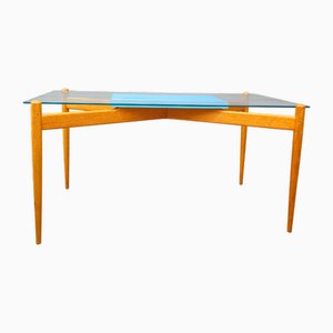 Table Basse en Verre avec Structure en Bois, Tchécoslovaquie, 1960s