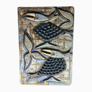 Plato con pájaros vintage de cerámica de Ulla Winblad para Alingsås Keramik, Sweden, 1960