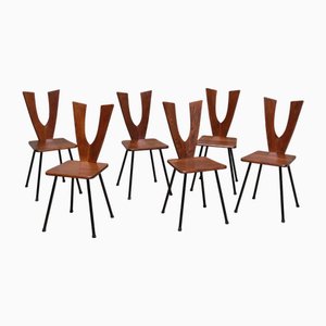 Sculptural Winged-Back Dining Chairs in Oak, France, 1950s, Set of 6