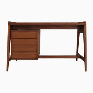 Italian Desk with Glass Top and Brass Details, 1950s