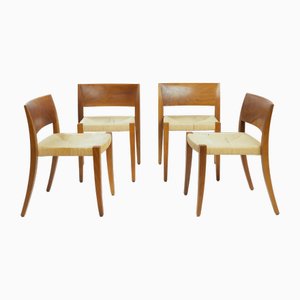 Stackable Walnut Wood and Papercord Diningchairs from Molteni & Co., Stackable, Italy 1990s, Set of 4
