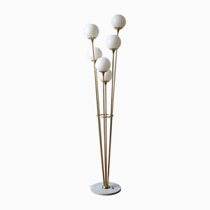 Mid-Century Italian Brass & Carrara Marble Opaline Alberello Floor Lamp from Stilnovo, 1950s