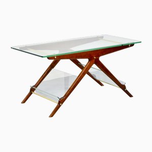 Table Basse en Bois, Laiton et Verre attribuée à Cesare Lacca, 1960s