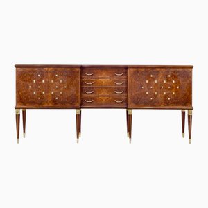 Art Deco Italian Sideboard in Burl Walnut and Brass