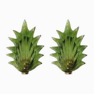 Floral Murano Glass Wall Sconces in Green, Set of 2