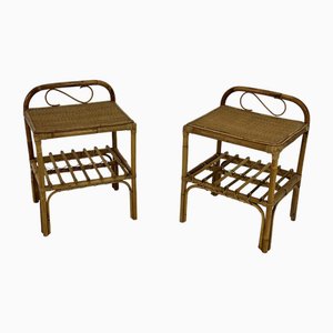 Set of Italian Rattan and Bamboo Bedside Tables, 1960s