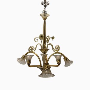 Vintage Amber Murano Glass Chandelier attributed to the Seguso Company, 1930s