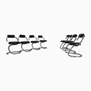 Cobra Chairs in Steel and Padded Leather by Giotto Stoppino, 1980s, Set of 8