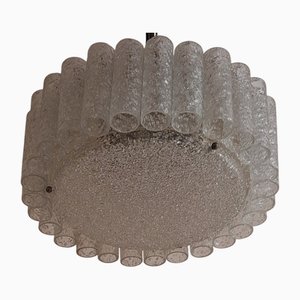 Flat Vintage German Ceiling Lamp with Metal Housing and Ice Glass Shades from Doria, 1970s