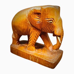 Vintage Rustic Hand-Carved Wooden Elephant Figurine, 1960s