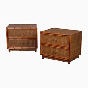 Rattan and Brass Bedside Tables, 1960s, Set of 2