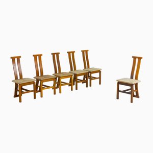 Sculptural Postmodern Dining Chairs in Wood with Curved Back, 1980s, Set of 6