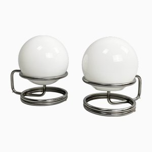 Italienische Space Age Tischlampen aus Opalglas & Stahl, 1970er, 2er Set
