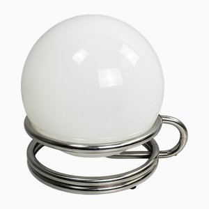 Lampe de Bureau Space Age en Verre Opalin et Acier, Italie, 1970s