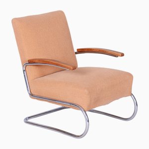 Butaca Bauhaus de haya y cromo atribuida a Thonet, checa, años 30