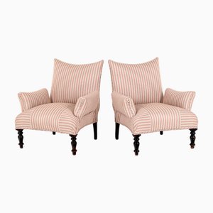 Set di Poltrone Francesi in Lino a Righe Rosa