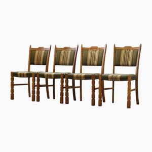 Vintage Brutalist Danish Oak Dining Chairs in the style of Henning Kjærnulf, 1960s, Set of 4