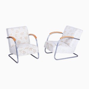 Fauteuils Bauhaus en Hêtre et Chrome attribués à Mücke-Melder, 1930s, Set de 2