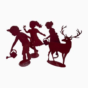 Iron Silhouettes of Children and a Deer, Set of 4