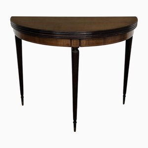 Mid-Century Italian Wooden Demi-Lune Folding Console Dining Game Table, 1970s