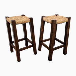 Set de Tabourets Mid-Century en Bois et Corde Tissée, Italie, 1960s