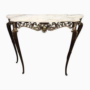 Mesa consola italiana Mid-Century de latón con tablero de mármol, años 50