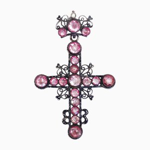 Victorian French Enamel Foiled Paste Cross Pendant