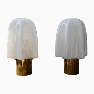 Space Age Wall Sconces in Frosted Glass and Brass from Limburg, Set of 2