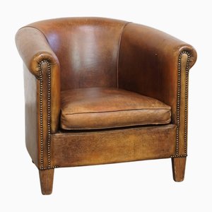 Vintage Club Chair in Sheep Leather with Decorative Nail Finish and Colours