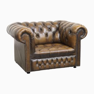 Vintage English Cowhide Chesterfield Button Seat Armchair