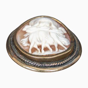 Cameo Representing the Three Graces Brooch Pendant in Gilded Metal, 1890s