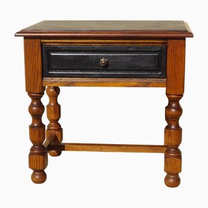 Oak and Black Bedside Table with 1 Drawer, 1980s