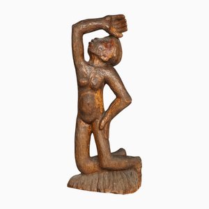 Sculpture Expressionniste Mid-Century d'une Femme, 1950s, Chêne
