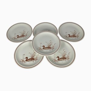 Vintage Flat Plate Set with Duck Pattern & Red-Brown Trim from Churchill England, 1990s, Set of 6