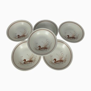 Set d'Assiettes Profondes Vintage avec Motif Canard & Garniture Rouge-Brun de Churchill England, 1990s, Set de 6