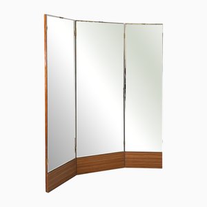 Italienischer Mid-Century Modern Freistehender Spiegel mit Drei Holztüren, 1960er