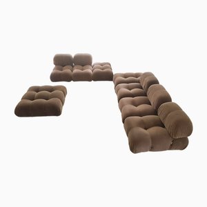 Poltrone Camaleonda modulari e poggiapiedi in velluto a coste marrone di Mario Bellini per C&b Italia, anni '70, set di 8