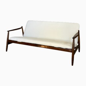 Vintage Italian Sofa in White Bouclé Fabric and Wood from Pizzetti, 1960s