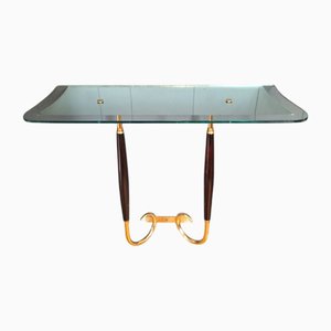 Wandkonsole aus Glas, Messing & Holz, Italien, 1940er